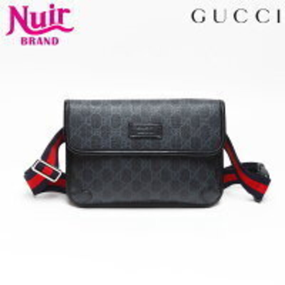 Gucci GG Supreme Web Strap Weing Waist Bag Black